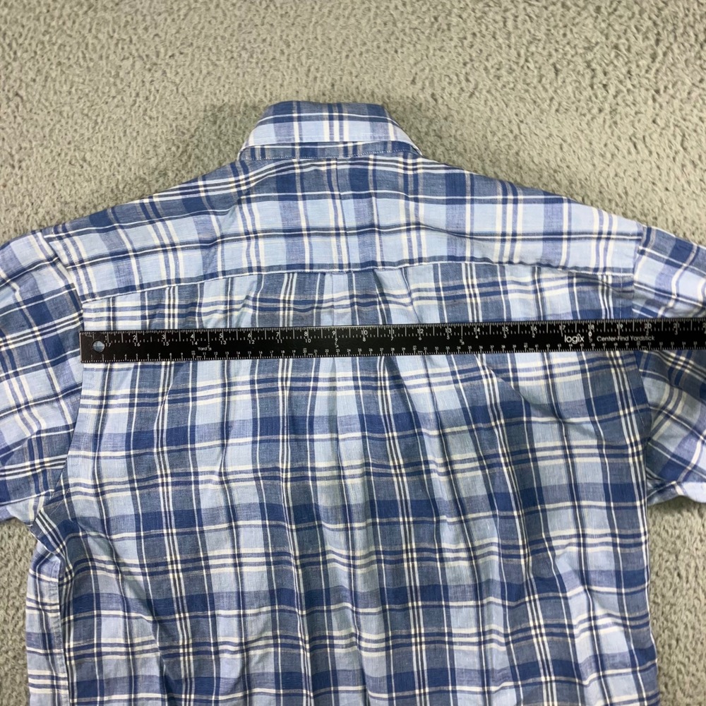 JOS A BANK Traveler's Collection Linen Button‎ Down Plaid Shirt Men Large - Picture 8 of 9